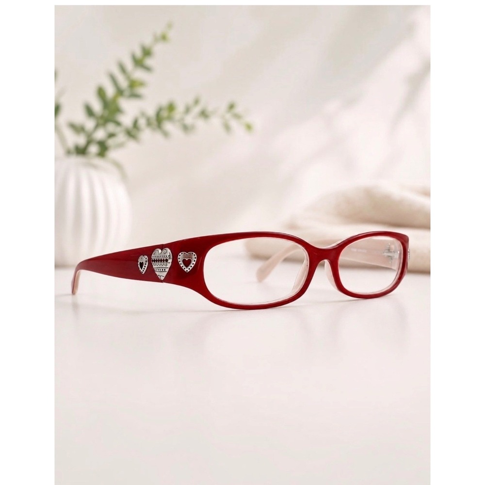 Brighton Raining Hearts +1.0 Reading Glasses Red w/ Case EUC Handmade